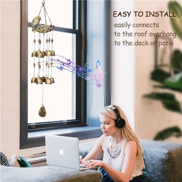 Bird Nest Wind Chimes,Wind Chimes for Outside with 12 Wind Bells for Glory - Picture 6 of 7